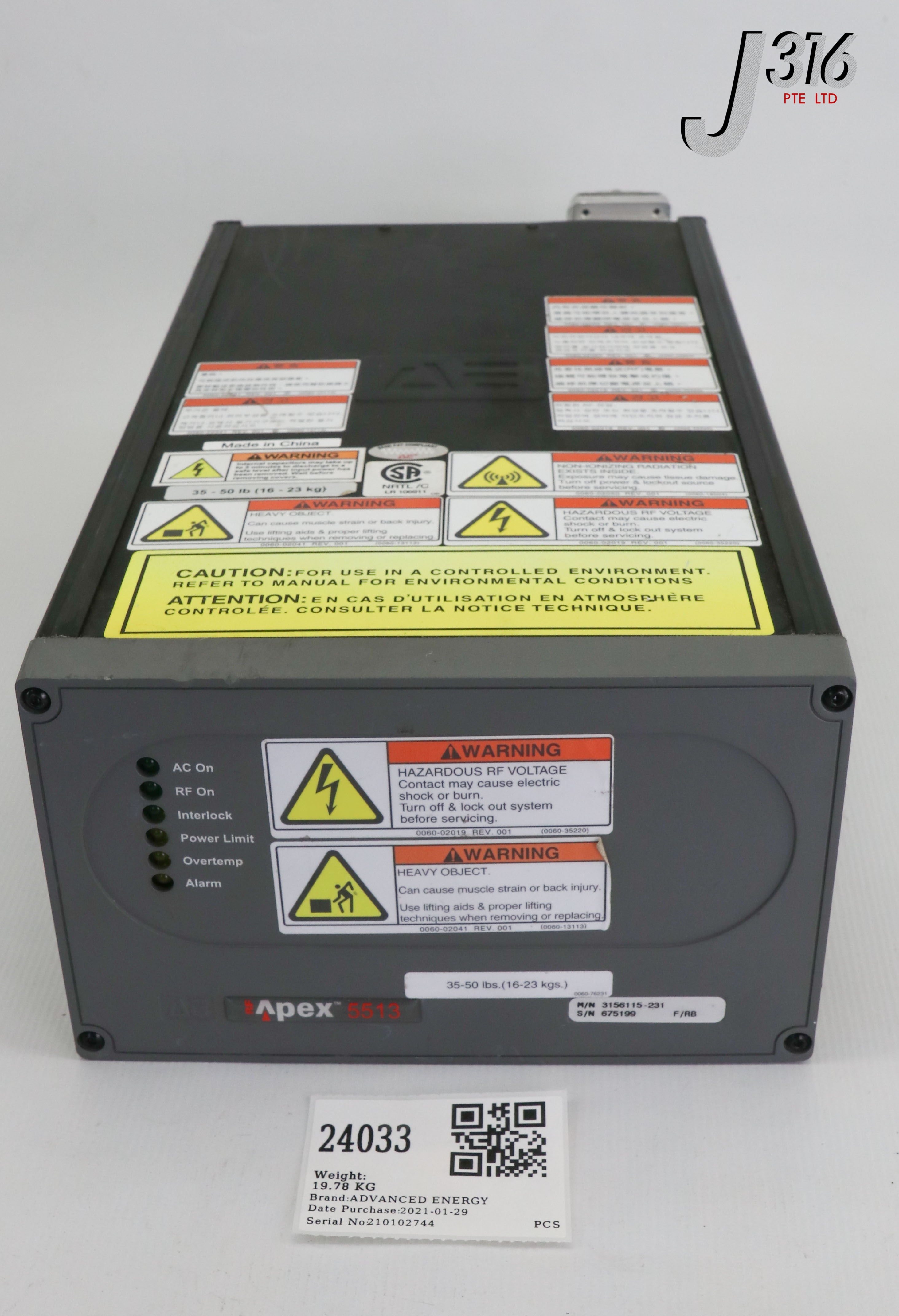 24033 ADVANCED ENERGY APEX 5513 RF GENERATOR 3156115-231 – J316Gallery